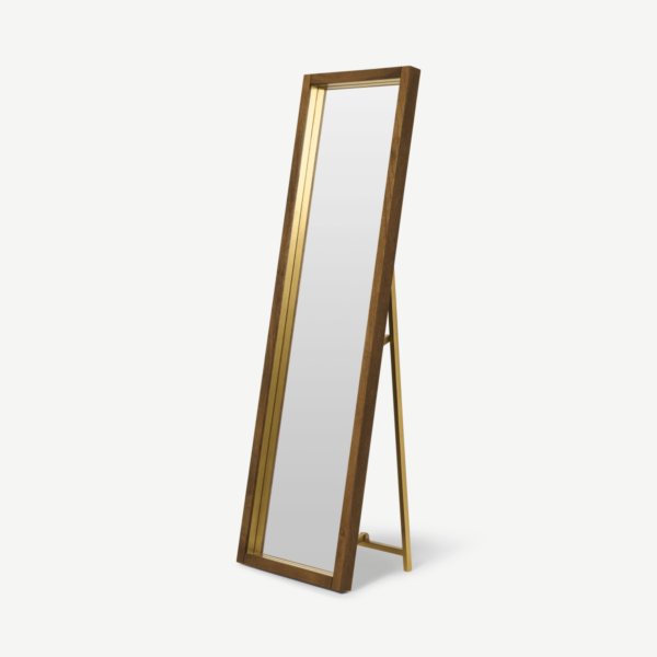Emsworth staande spiegel, 160 x 48 cm, mango hout en messing