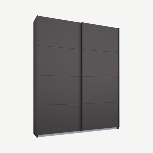 Malix tweedeurs kledingkast met schuifdeuren, 135 cm, grafietgrijs frame, mat grafietgrijze deuren, standaard interieur