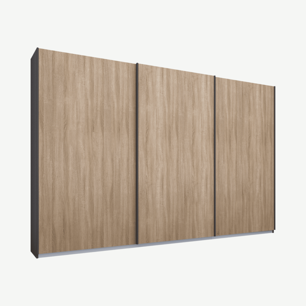 Malix Kledingkast Met 2 Schuifdeuren, 225 Cm, Grafietgrijs Frame Spiegeldeuren Standaard Binnenkant Malix Kledingkast Met 2 Schuifdeuren, 225 Cm, Grafietgrijs Frame Spiegeldeuren Standaard Binnenkant