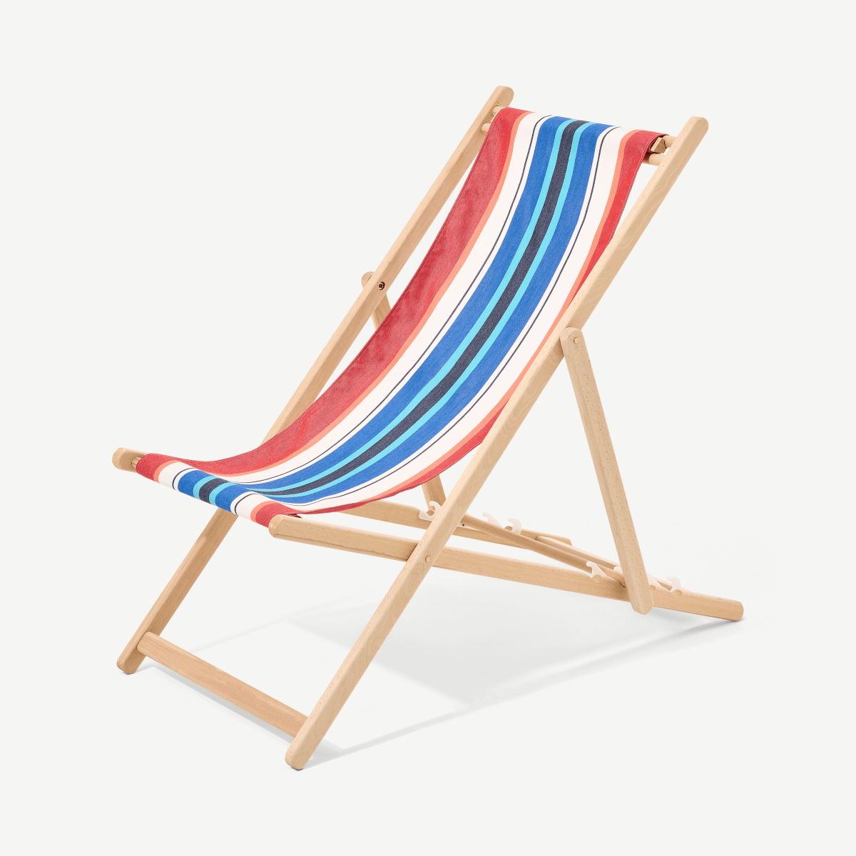 Strandstoel, natuurlijk beukenhout en gestreept doek