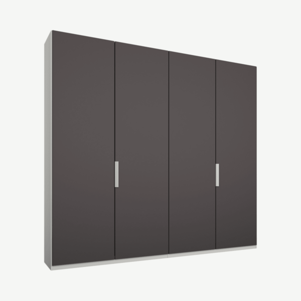 Caren Malix kledingkast met 4 deuren, 200 cm, wit frame, matte grafietgrijze deuren, standaard