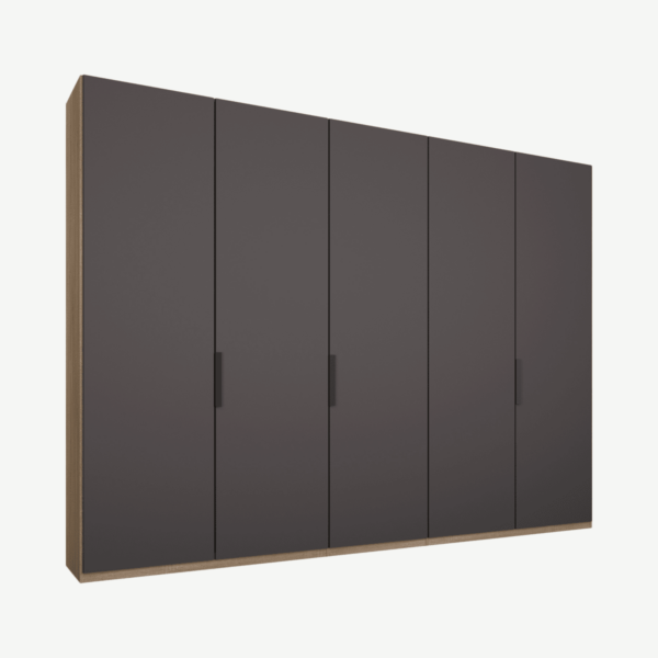 Caren Malix kledingkast met 5 deuren, 250 cm, eiken frame, Matte Graphite Grey Doors, standaard