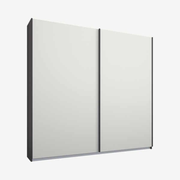 Malix tweedeurs kledingkast met schuifdeuren, 181 cm, grafietgrijs frame, matwitte deuren, standaard interieur