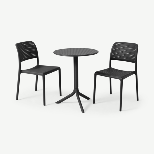 Nardi bistroset met 2 stoelen, glasvezel en hars, donkergrijs