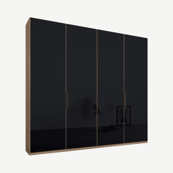 Caren Malix kledingkast met 4 deuren, 200 cm, eiken frame, basaltgrijs glazen deuren, standaard