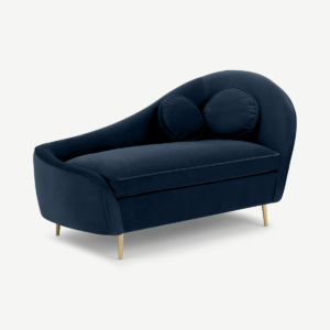 Kooper chaise longue met leuning links, saffierblauw fluweel