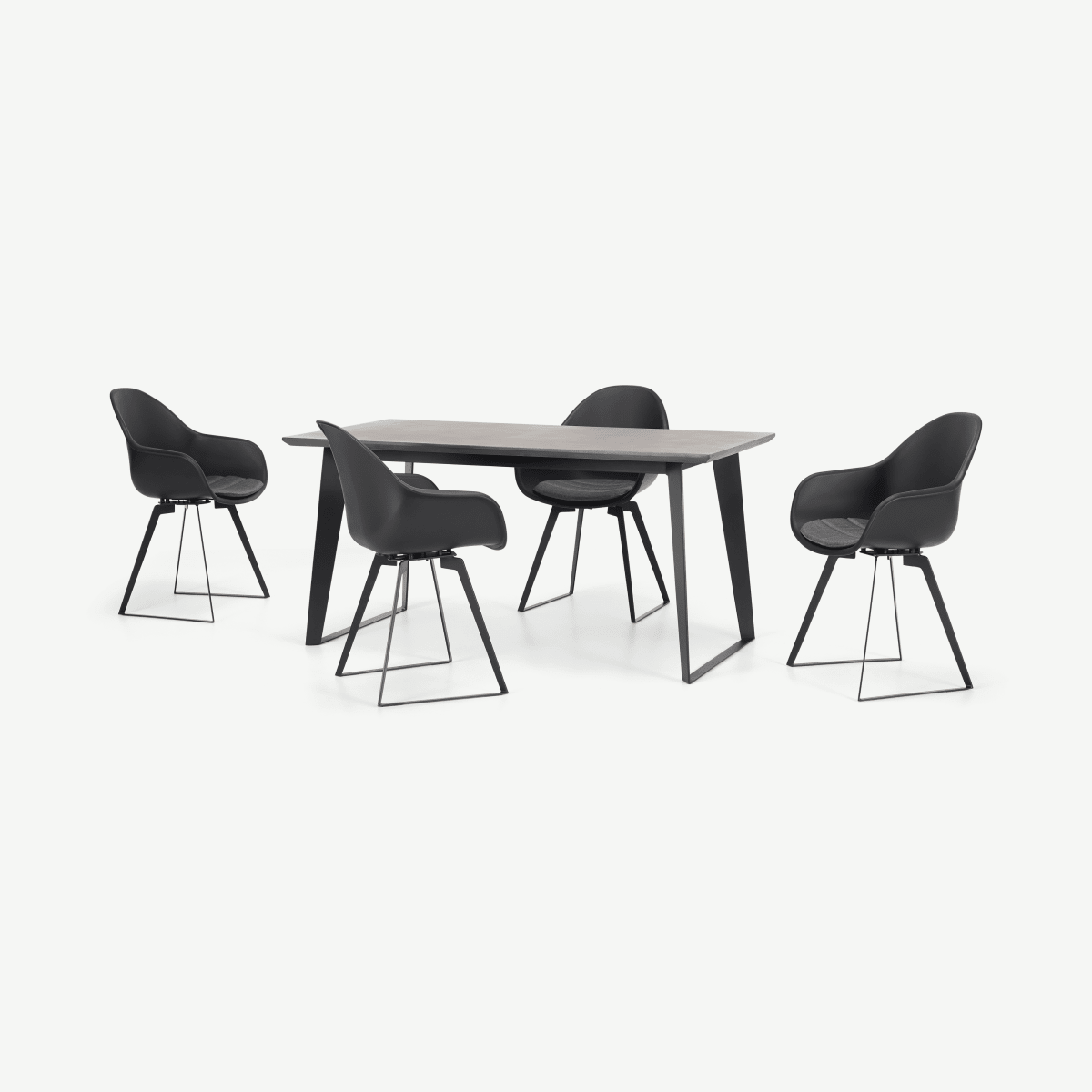 Boone 4-persoons eettafel met 4 eetkamerstoelen, harsbetonnen blad