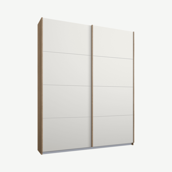 Malix tweedeurs kledingkast met schuifdeuren, 135 cm, eiken frame, matwitte deuren, klassiek interieur