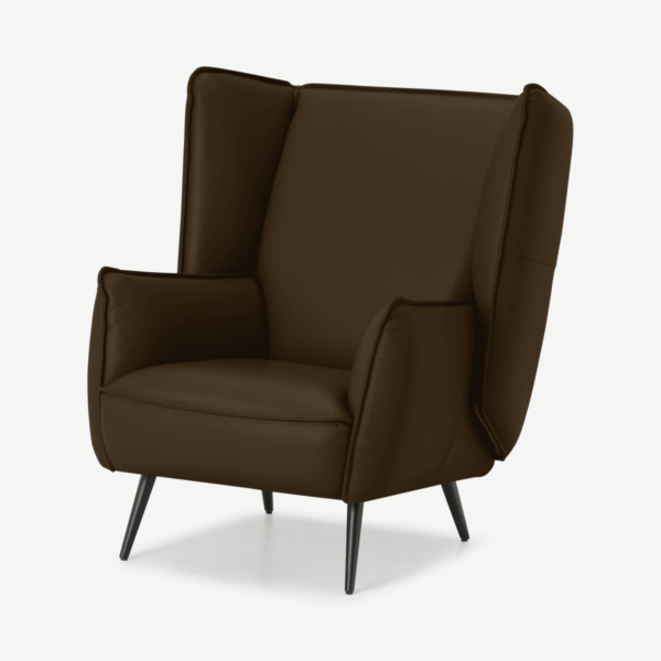 Linden fauteuil, mokkakleurig leer