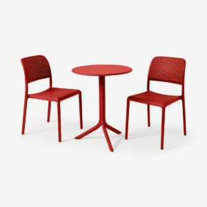 Nardi bistroset met 2 stoelen, glasvezel en hars, rood