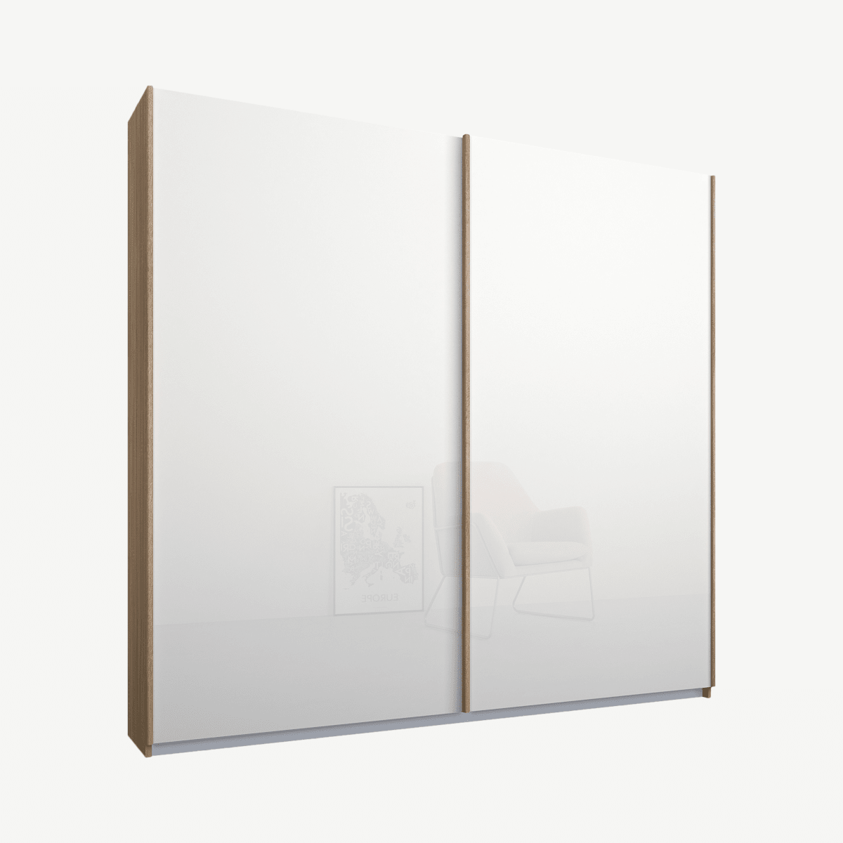 ee89b8c15df8a0762747ee8ebf4eb8e972ad461c_WDIMAL007WHG_UK_Malix_2_door_181cm_Sliding_Wardrobe_Oak_frame_White_Glass_doors_Standard_Interi.png Malix tweedeurs kledingkast met schuifdeuren, 181 cm, eiken frame, witte glazen deuren, standaard interieur