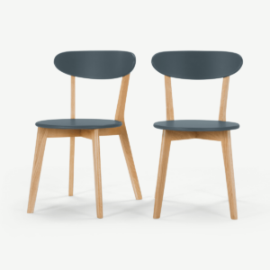 2 x Fjord eetkamerstoelen, eiken en blauw