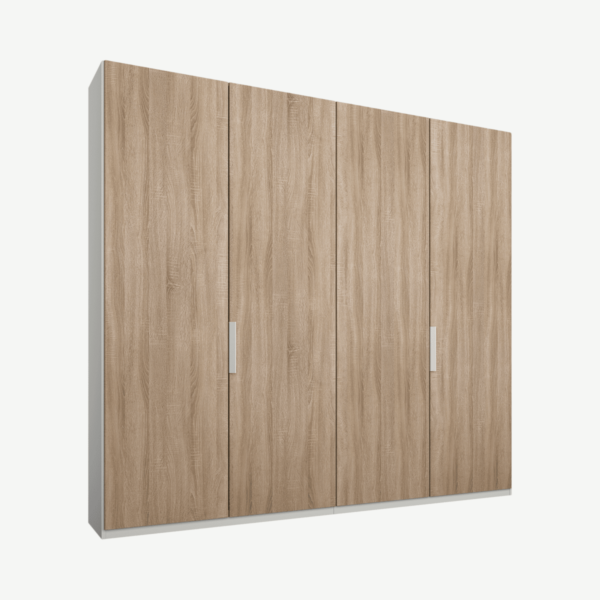 Caren Malix kledingkast met 4 deuren, 200 cm, wit frame, eiken deuren, standaard