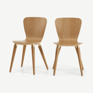 Edelweiss set van 2eetkamerstoelen, eiken en messing