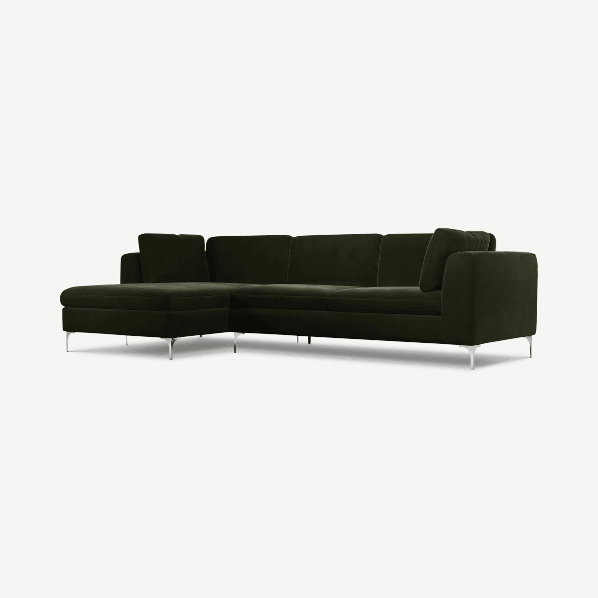 fd0f3e99cd0b0b1d7d90610c65831f03040ba732_SOFMNT023GRE_UK_Monterosso_Left_Hand_Facing_Chaise_End_Sofa_Dark_Olive_Velvet_with_Chrome_leg_a.png Monterosso hoekbank met hoek links, donker olijfgroen fluweel met chromen poten