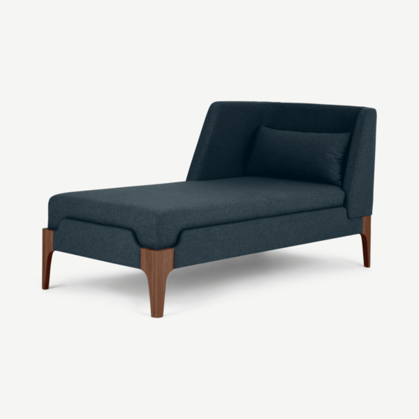 Roscoe chaise longue met leuning links, oceaanblauw en bruine poten